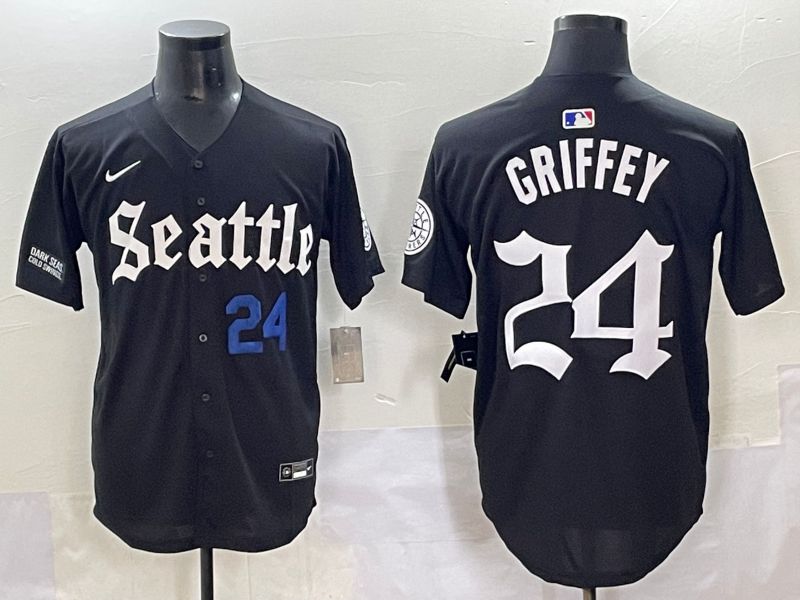 Men 2025 Seattle Mariners #24 Griffey Black Five generations Joint Name Nike MLB Jersey style 5